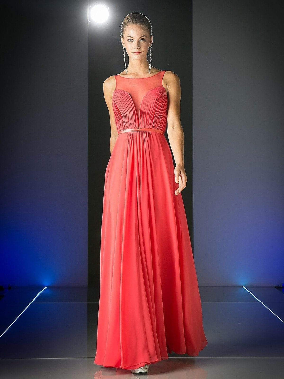 Cinderella Divine - 7458 Illusion Neckline Chiffon Empire Waist Gown