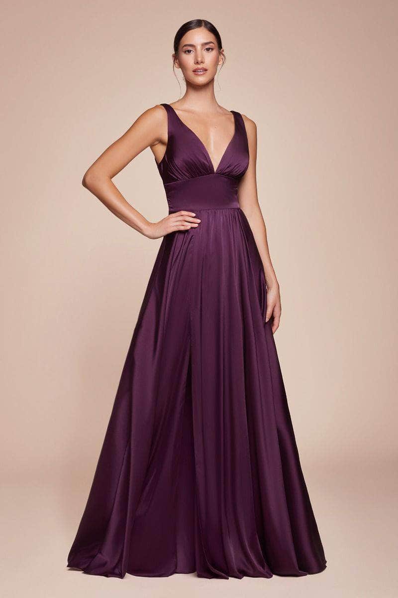 Cinderella Divine - 7469 Sleeveless V Neck Flowing Satin Gown - detail view