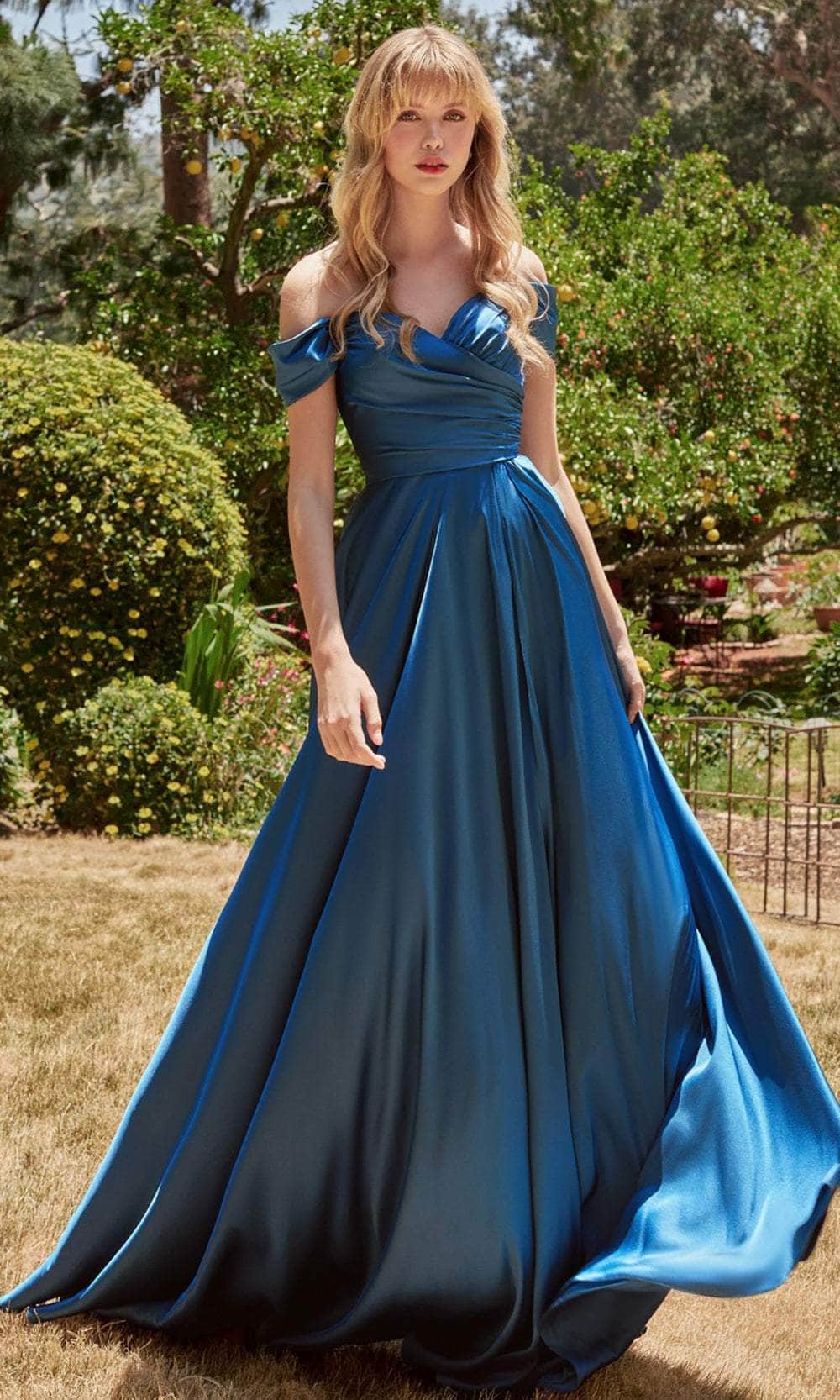 Cinderella Divine 7493 - Off Shoulder Faux-Wrap Evening Gown - view 4