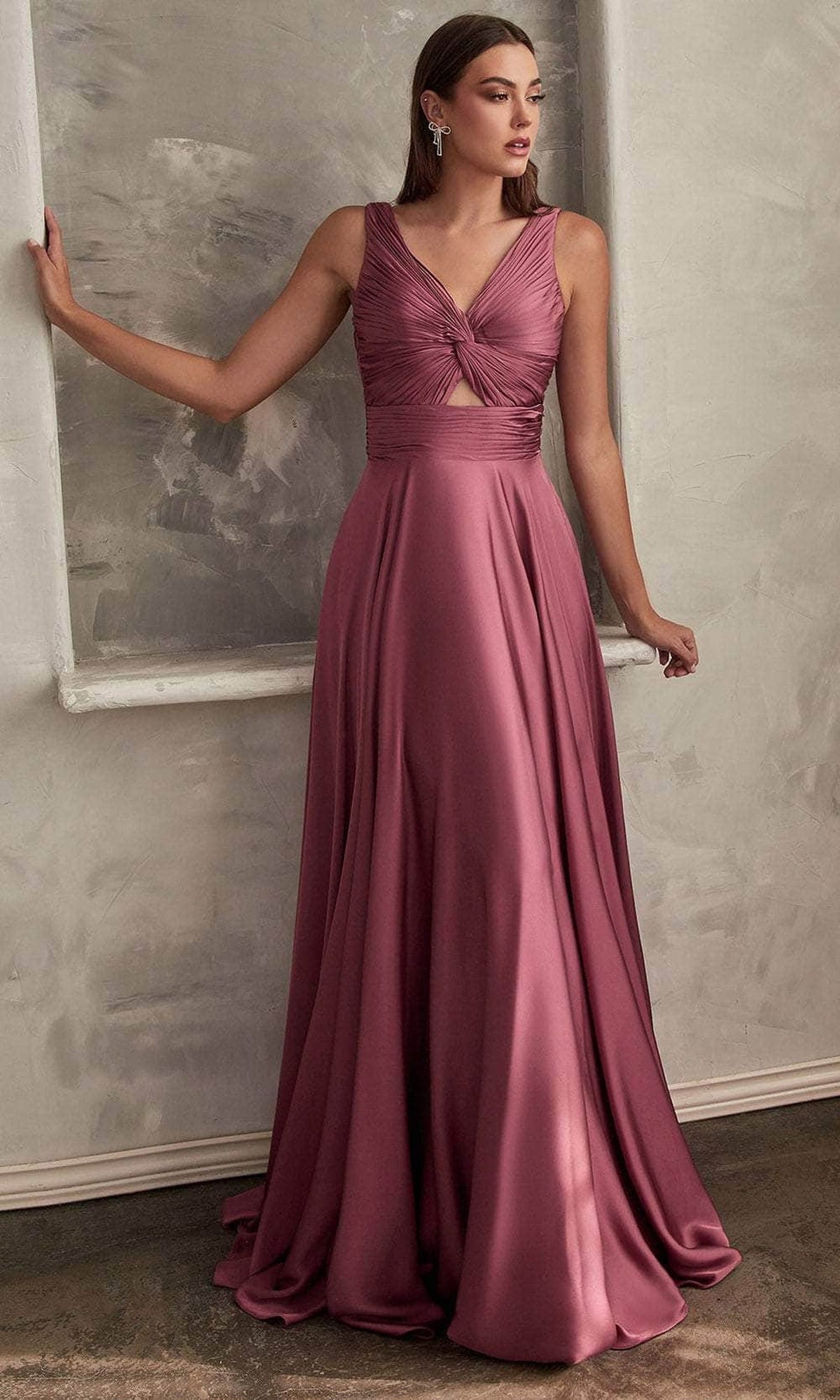 Cinderella Divine 7497 - V-Neck Prom Dress with Knotted Ruching