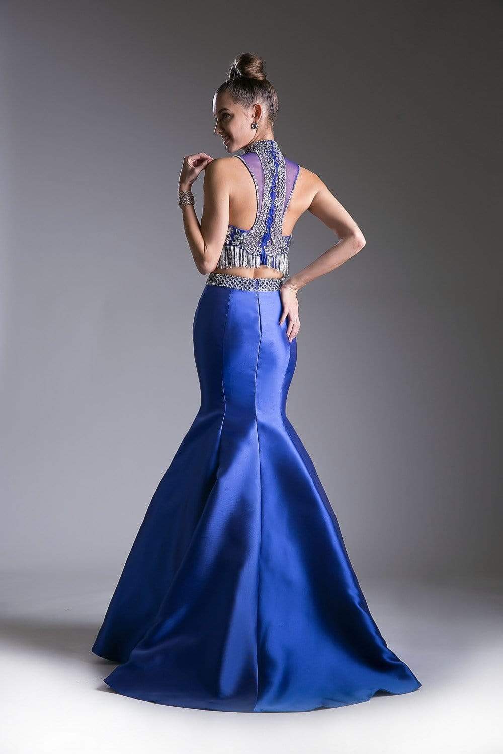 Cinderella Divine - 84016 Two-Piece Beaded High Halter Mermaid Gown - back view