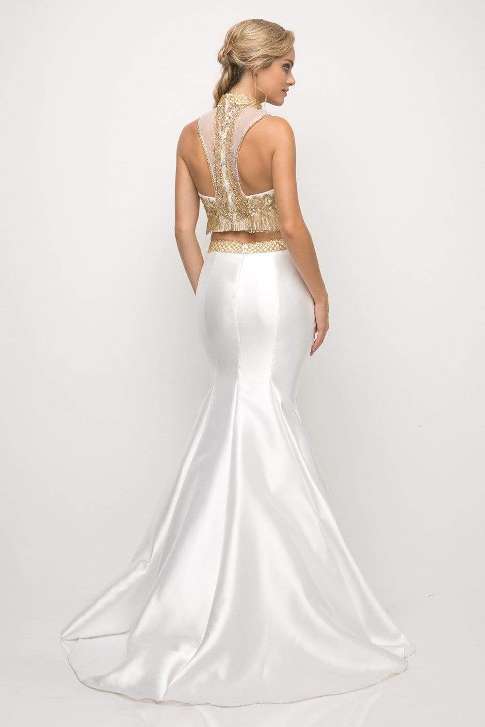 Cinderella Divine - 84016 Two-Piece Beaded High Halter Mermaid Gown - view 4