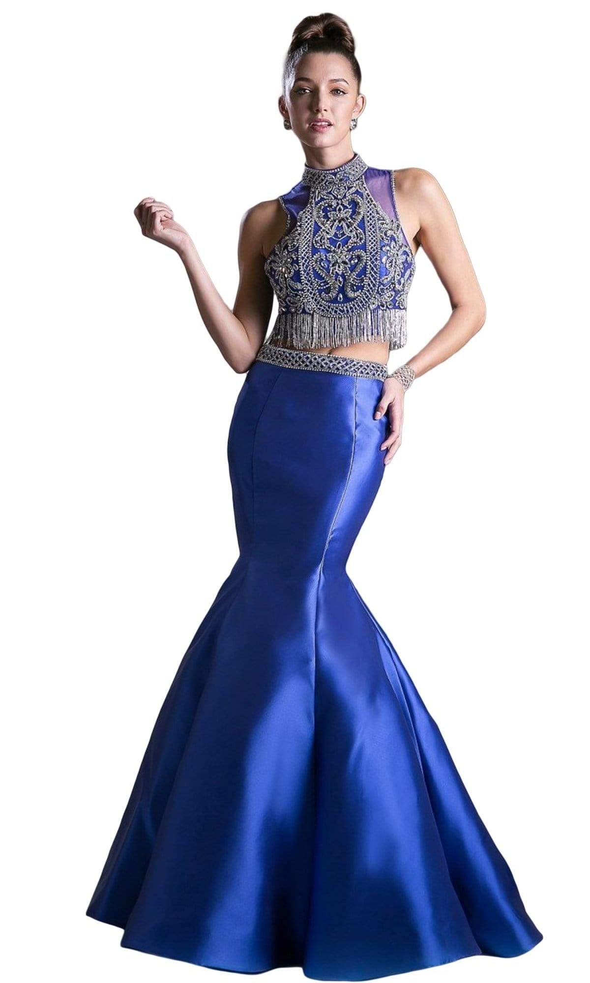 Cinderella Divine - 84016 Two-Piece Beaded High Halter Mermaid Gown - designer prom dress at Silhouette Dresses