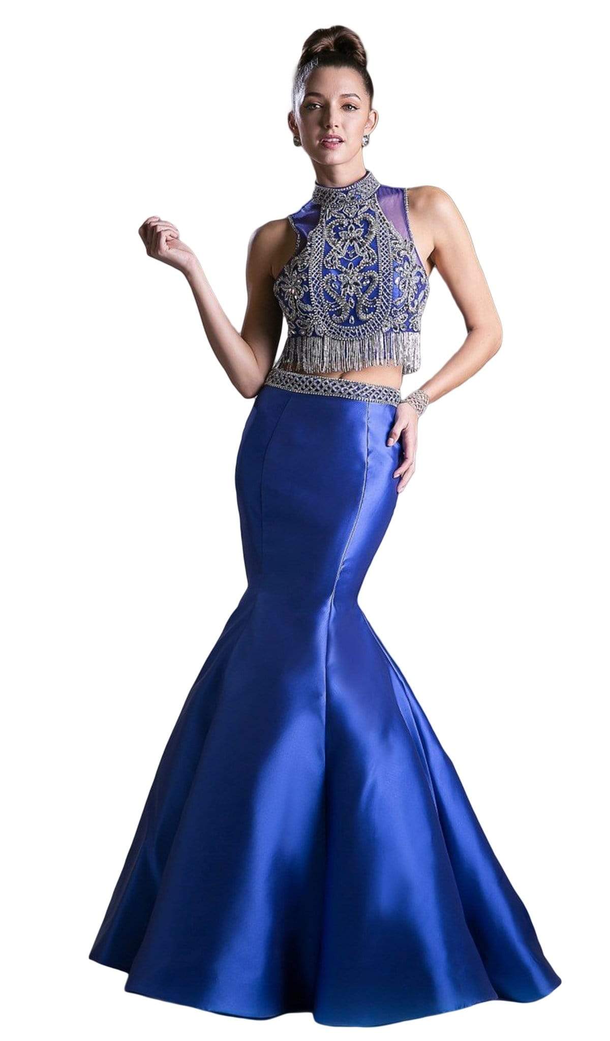 Cinderella Divine - 84016 Two-Piece Beaded High Halter Mermaid Gown - designer prom dress at Silhouette Dresses