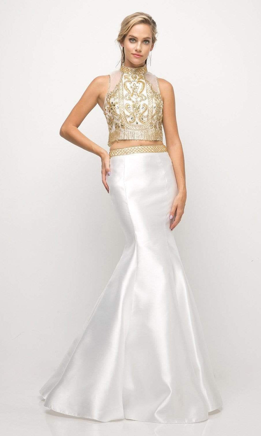 Cinderella Divine - 84016 Two-Piece Beaded High Halter Mermaid Gown - detail view