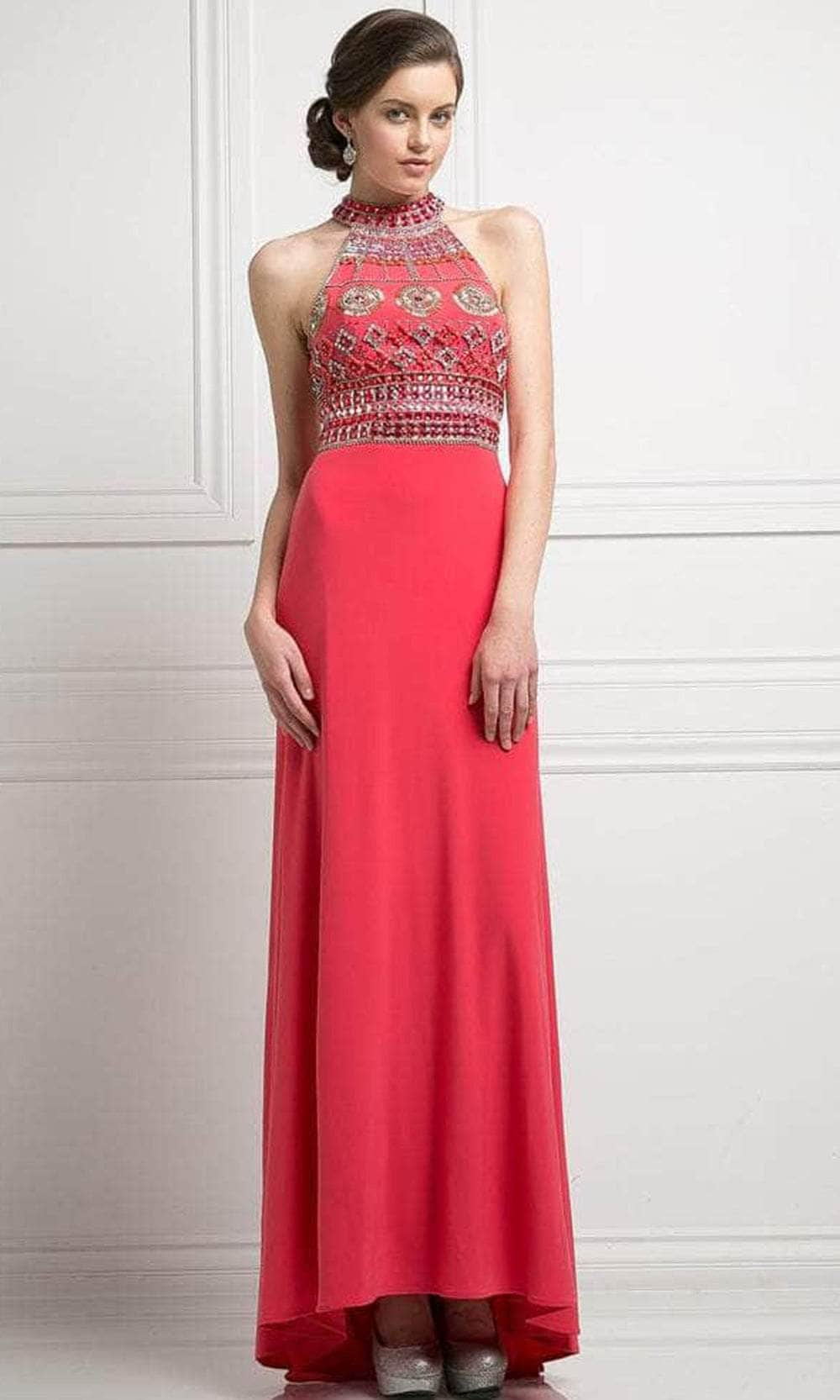 Cinderella Divine 971 - High Halter Bedazzled Column Gown - designer evening gown at Silhouette Dresses