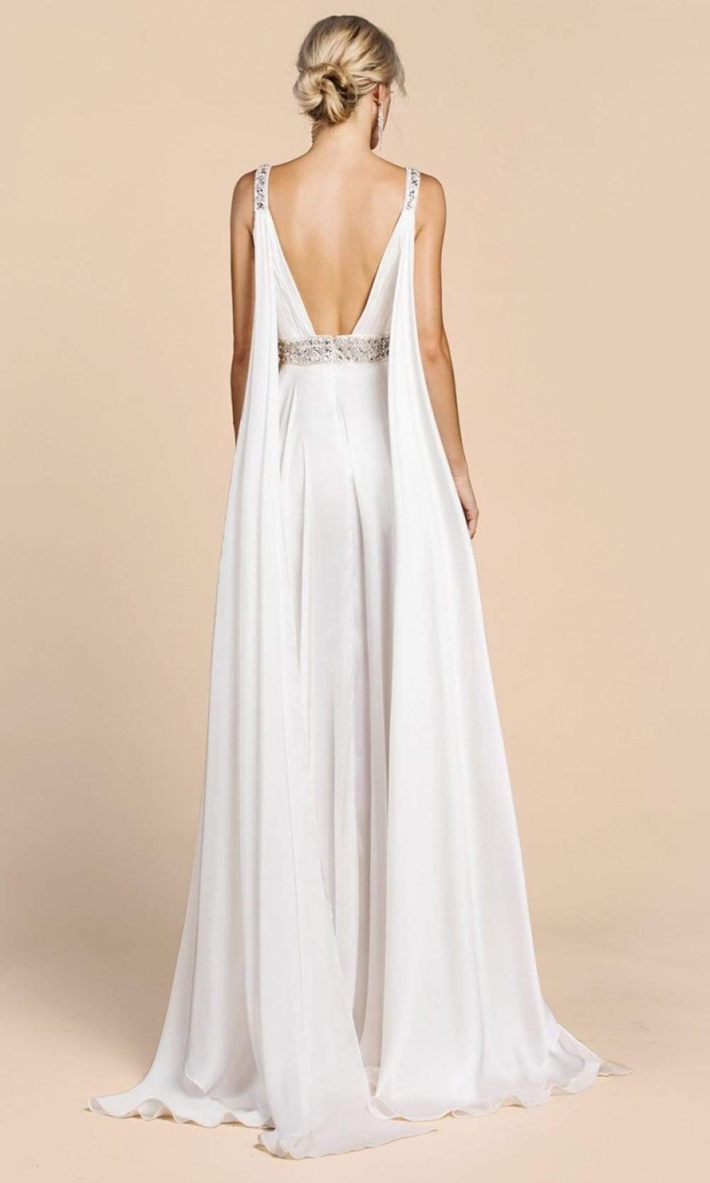 Cinderella Divine - A0065 Satin High Slit Caped Evening Gown - view 8
