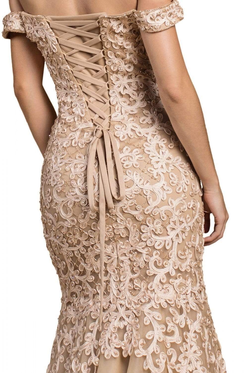 Cinderella Divine - A0401 Off Shoulder Lace Overlay Tulle Mermaid Gown - view 6