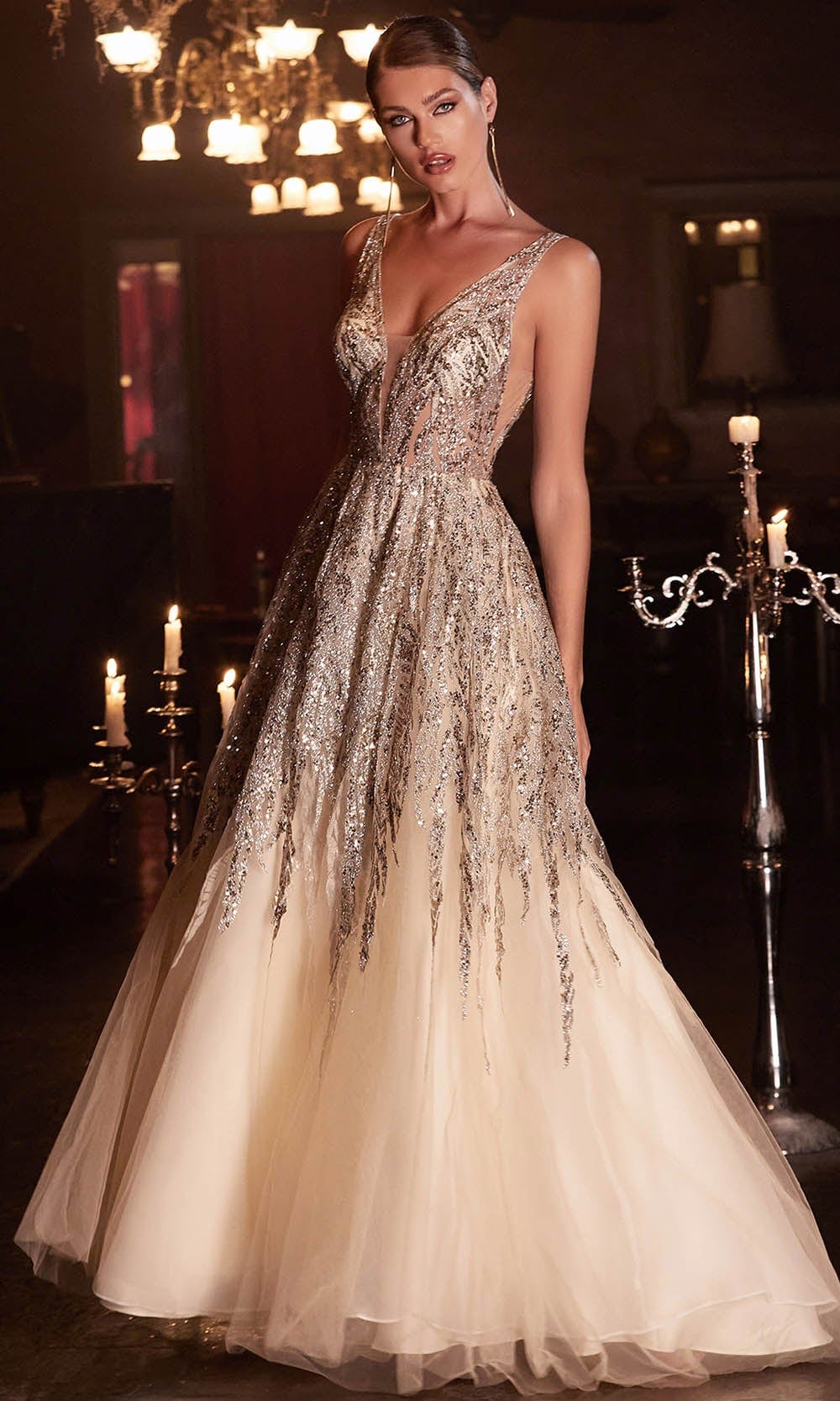 Cinderella Divine C135 - Sequin Sleeveless Prom Dress - back view