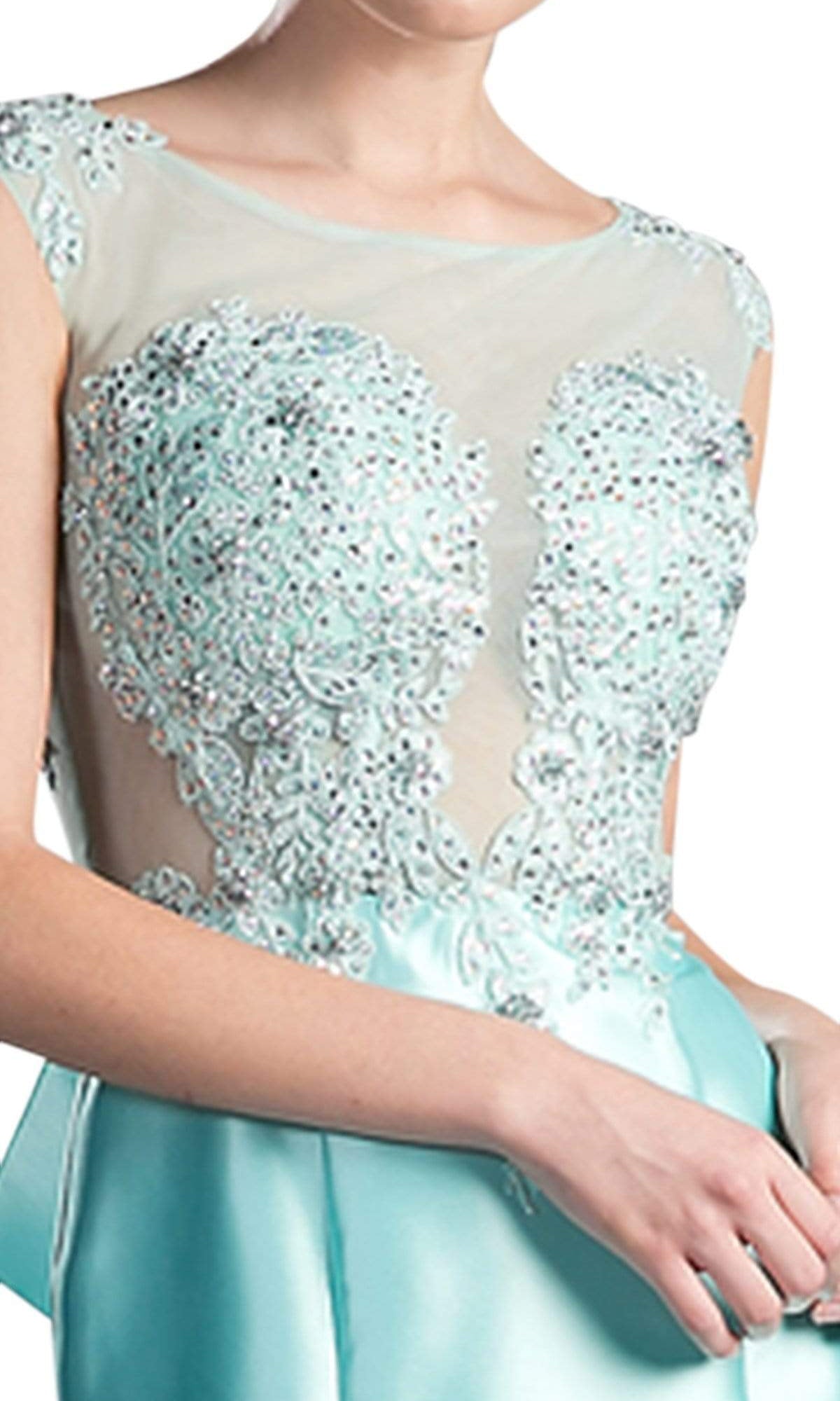 Cinderella Divine - 8984A Cap Sleeve Appliqued Plunging Illusion Gown - view 5