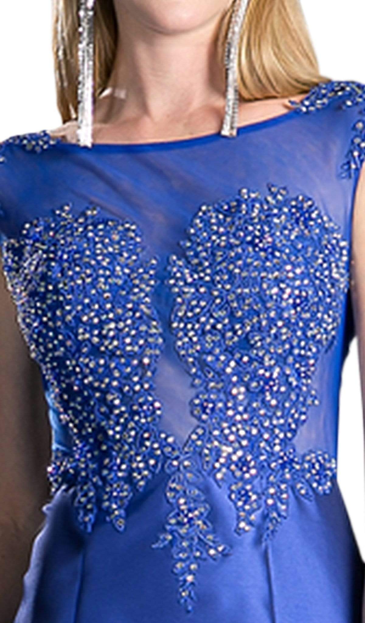 Cinderella Divine - 8984A Cap Sleeve Appliqued Plunging Illusion Gown - view 8