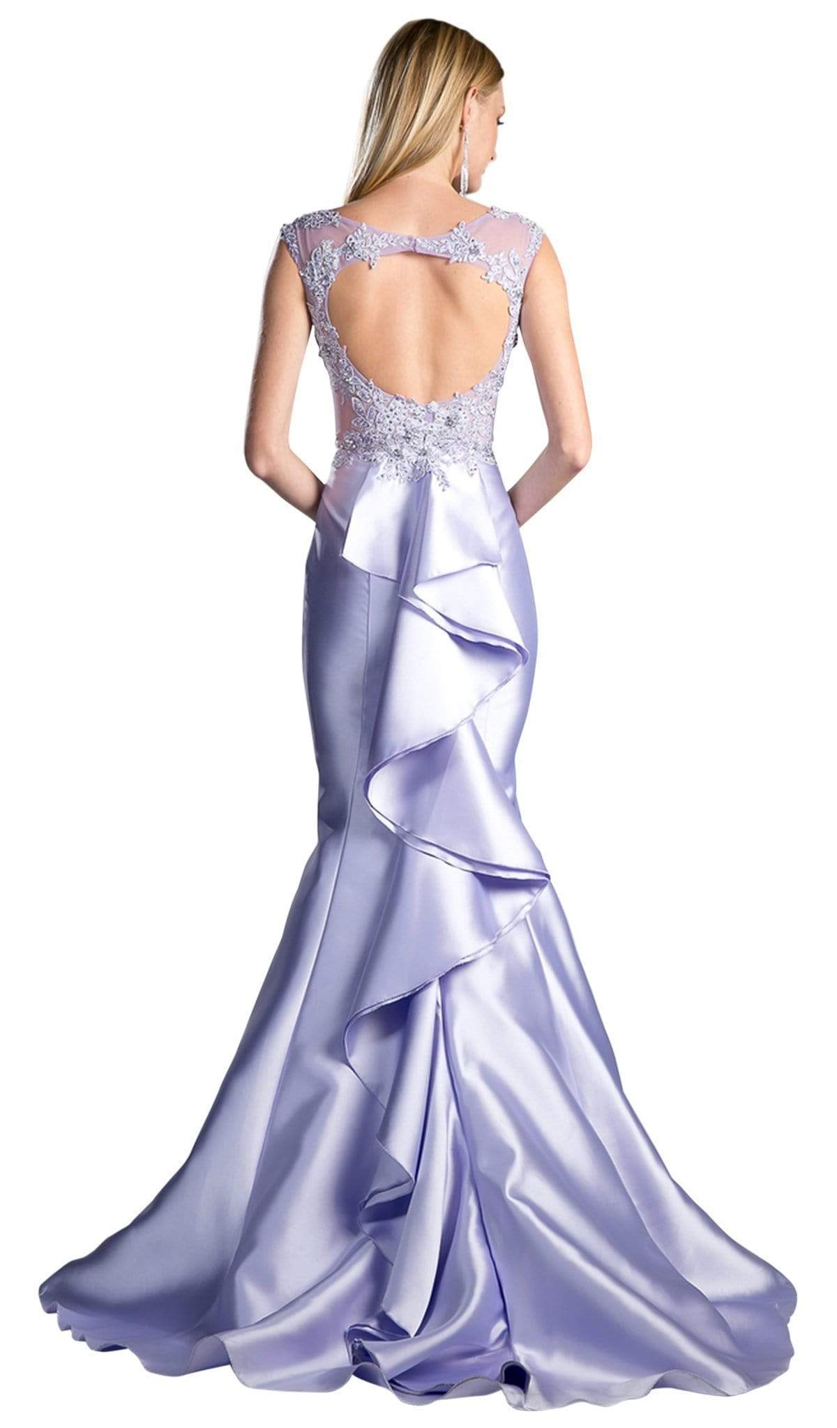 Cinderella Divine - 8984A Cap Sleeve Appliqued Plunging Illusion Gown - view 9