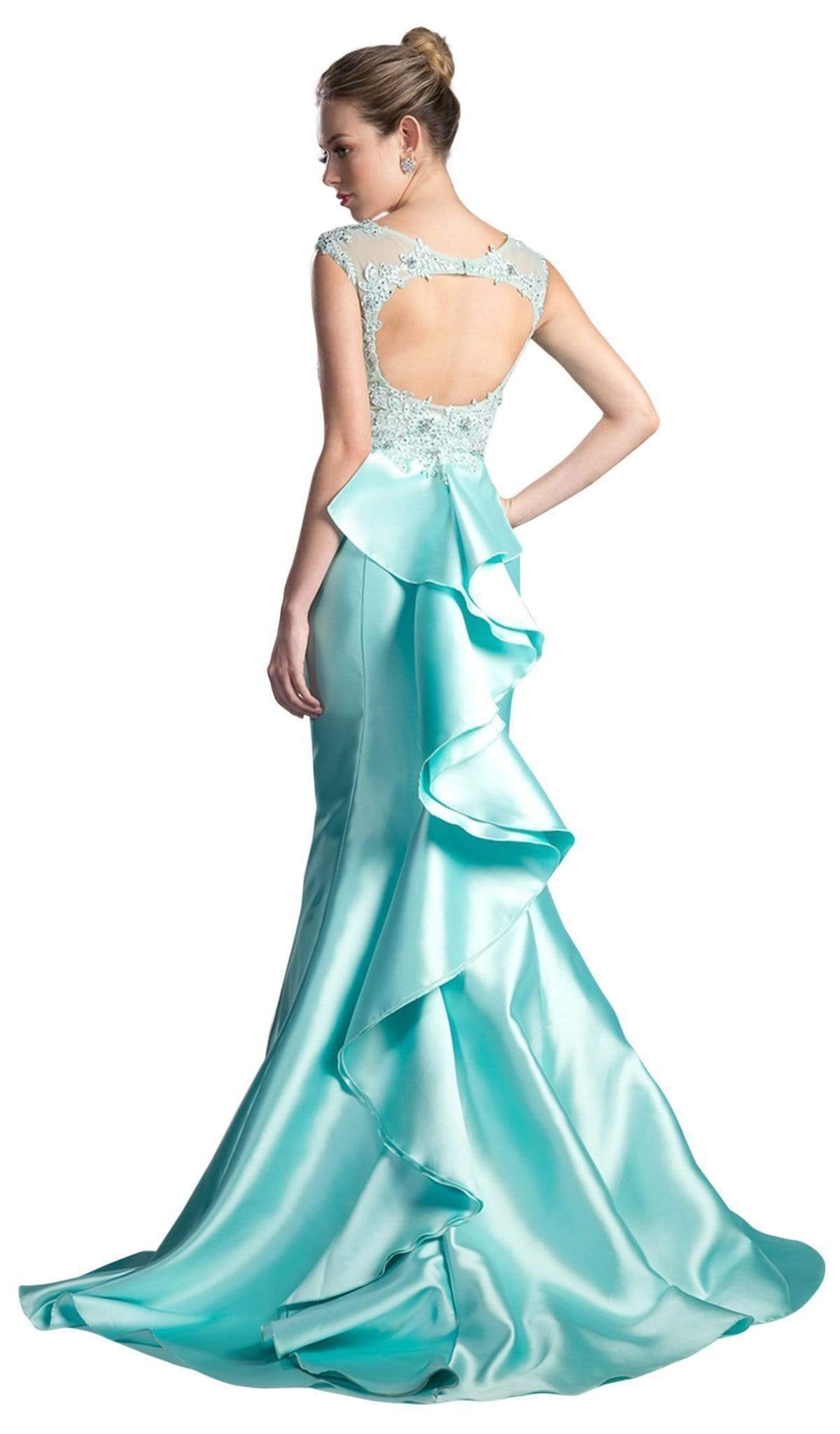 Cinderella Divine - 8984A Cap Sleeve Appliqued Plunging Illusion Gown - view 10