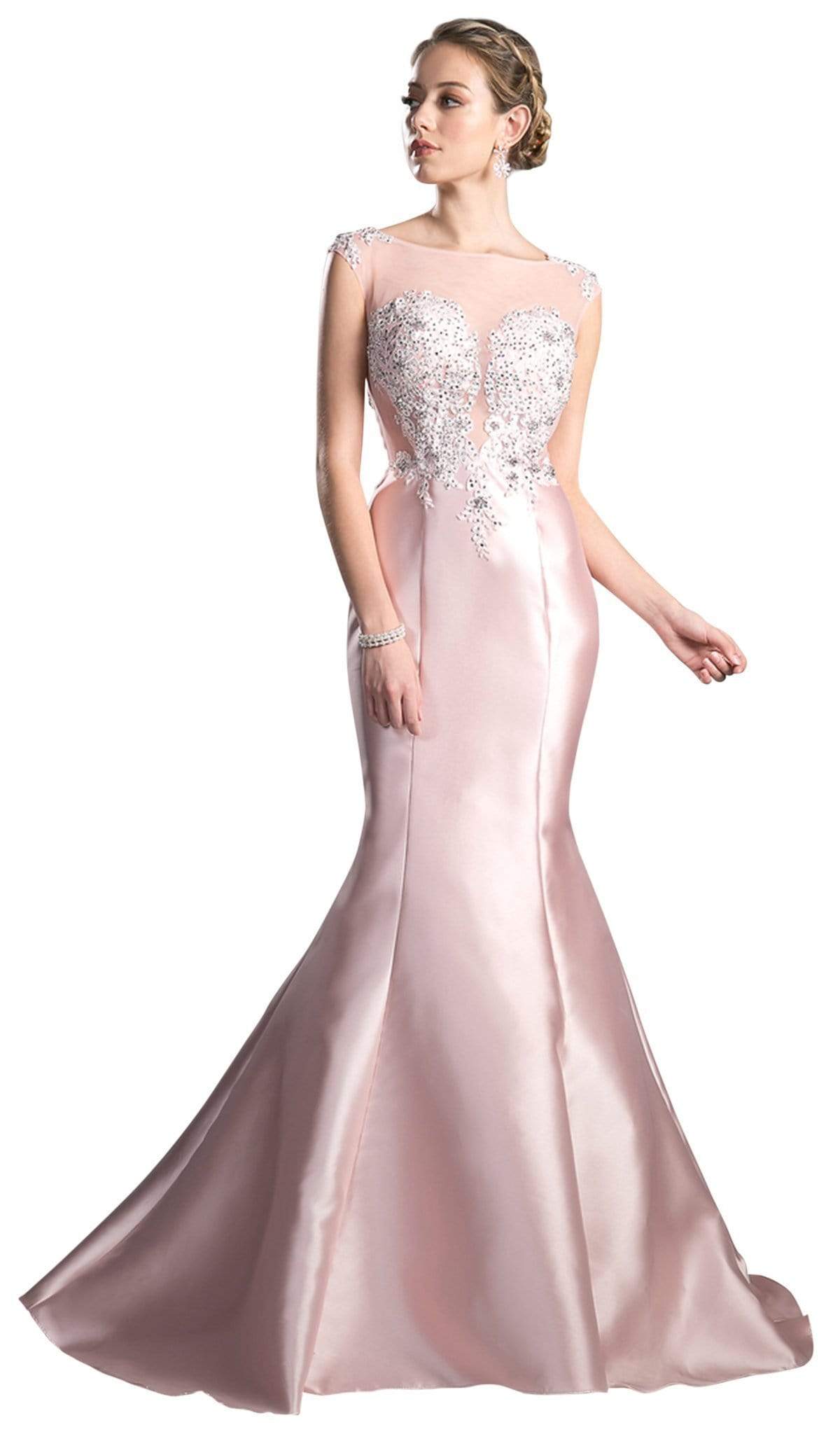 Cinderella Divine - 8984A Cap Sleeve Appliqued Plunging Illusion Gown - view 11
