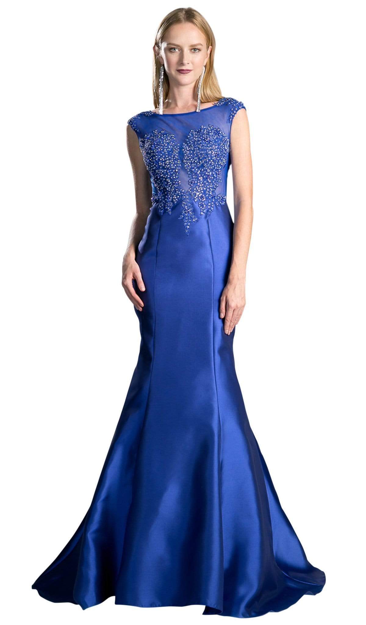 Cinderella Divine - 8984A Cap Sleeve Appliqued Plunging Illusion Gown - view 7