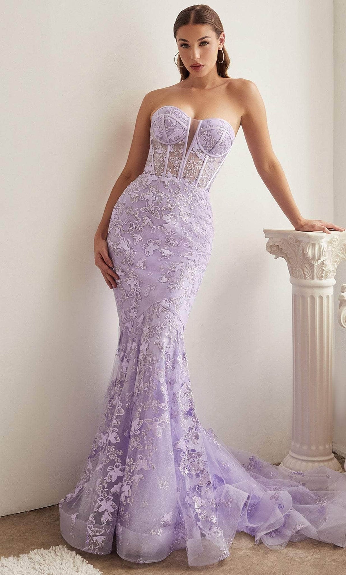 Cinderella Divine CB099 - Strapless Evening Gown with Butterfly Print - back view