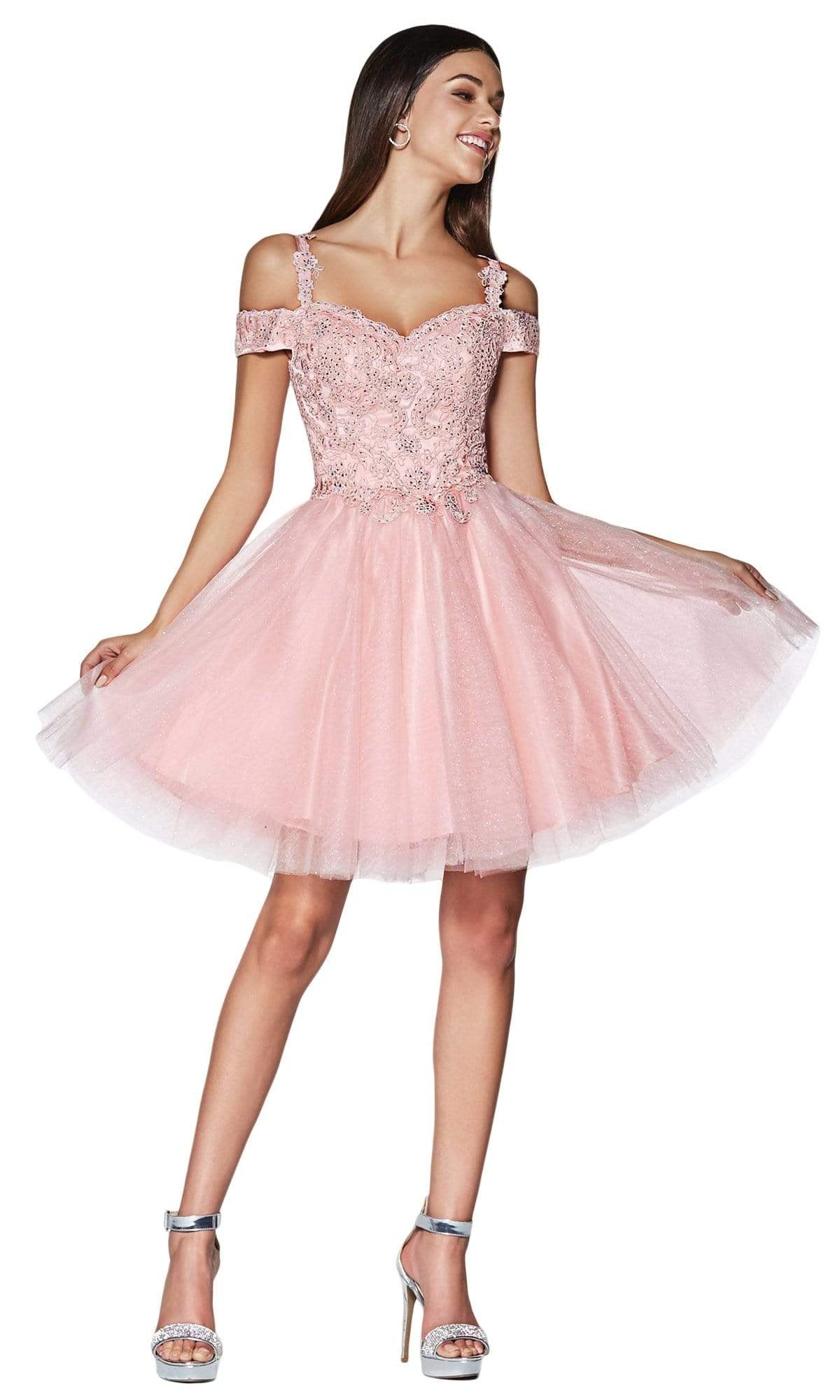 Cinderella Divine - CD0132 Cold Shoulder Glitter Tulle Cocktail Dress - Silhouette Dresses