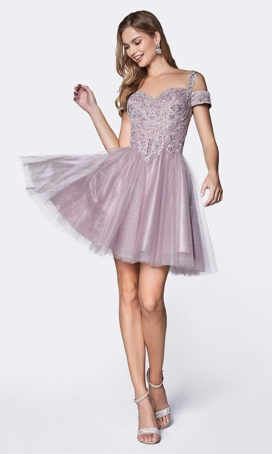 Cinderella Divine - CD0132 Cold Shoulder Glitter Tulle Cocktail Dress - view 4