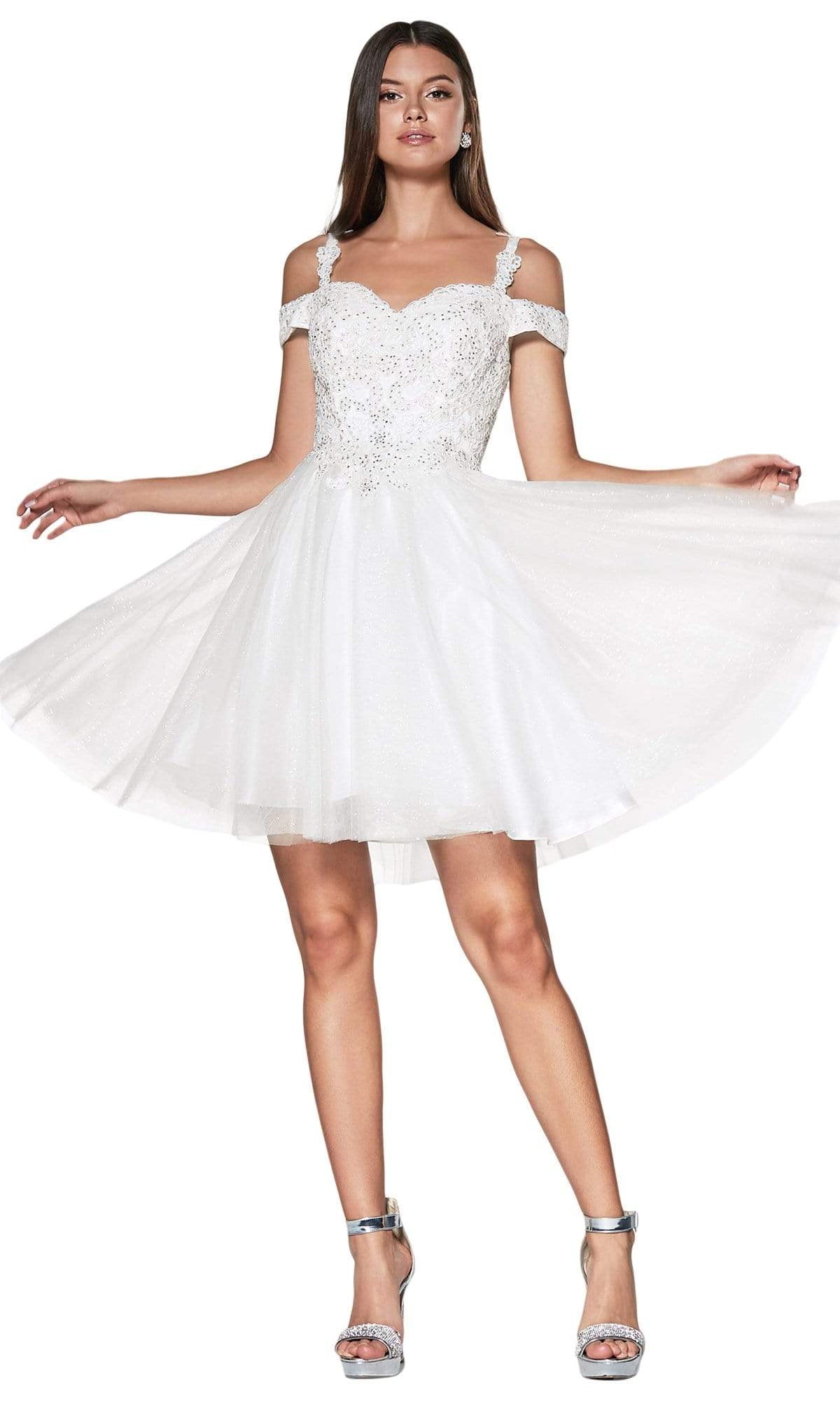 Cinderella Divine - CD0132 Cold Shoulder Glitter Tulle Cocktail Dress - detail view