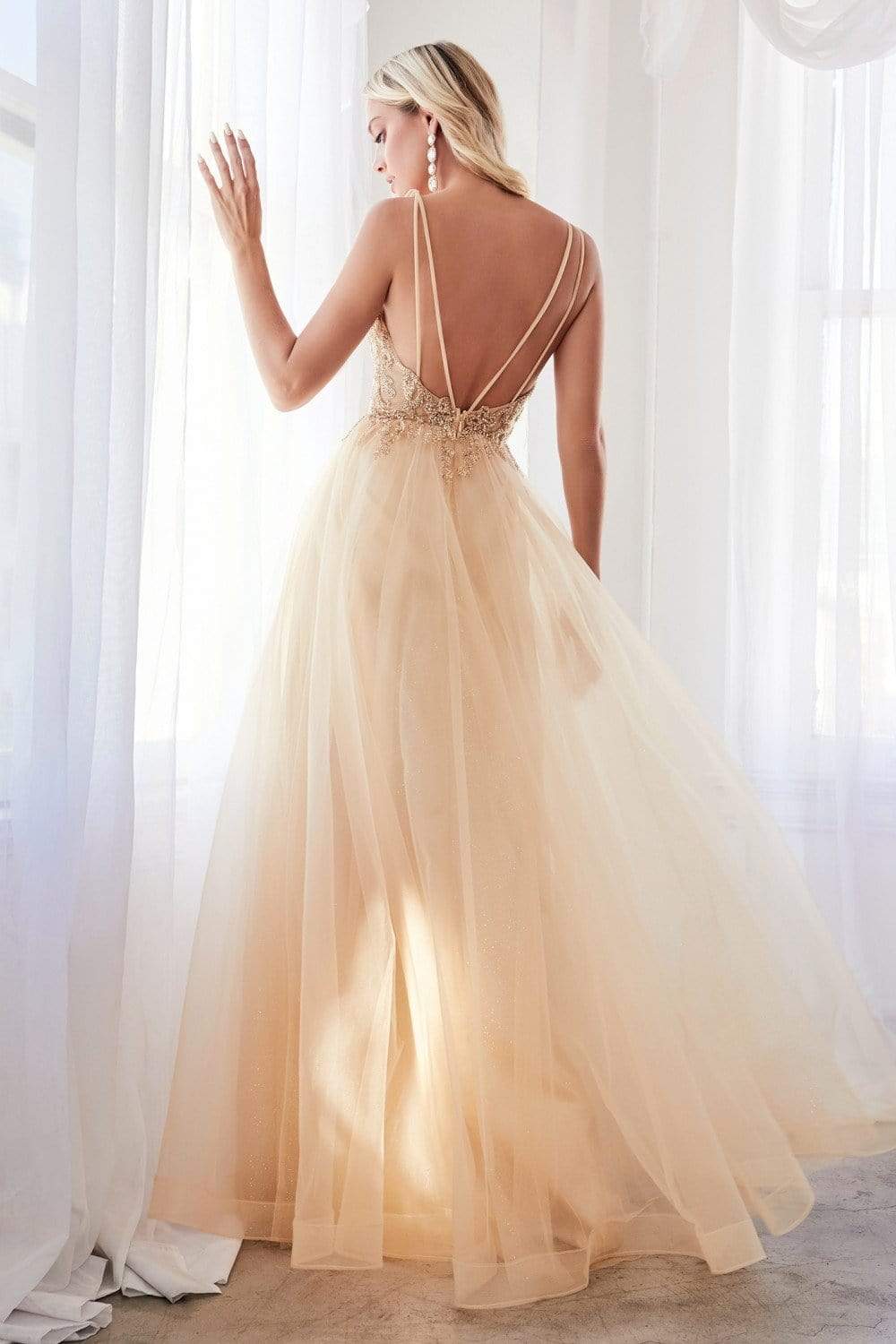 Cinderella Divine - CD0154 Plunging Beaded Appliqued Tulle Dress - view 6