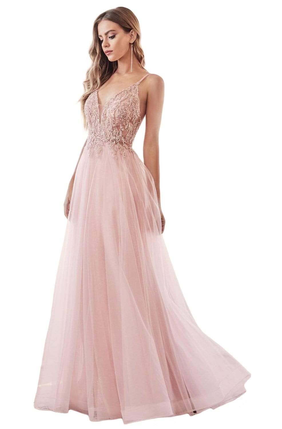 Cinderella Divine - CD0154 Plunging Beaded Appliqued Tulle Dress - back view