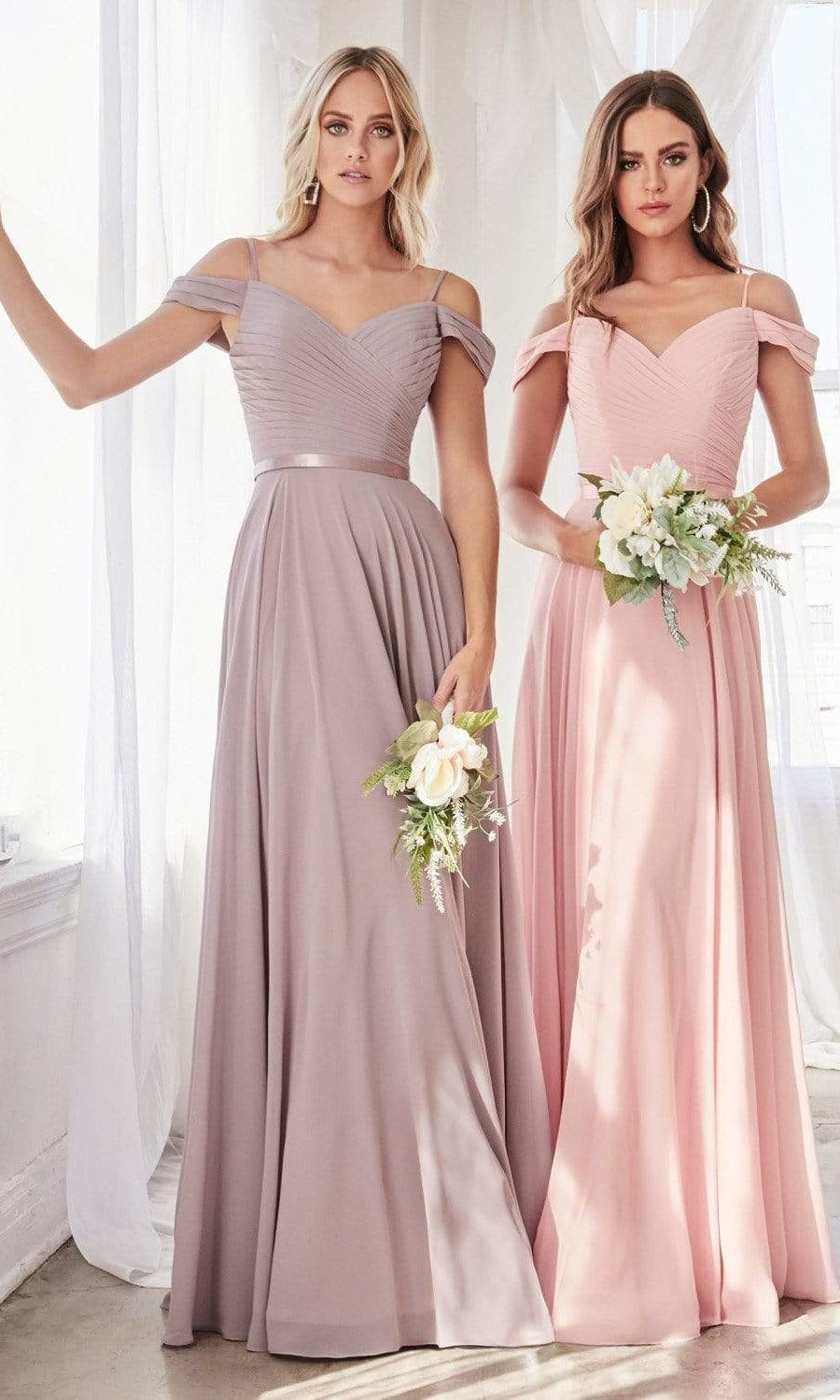 Cinderella Divine - CD0156 Off Shoulder Pleated Bodice Chiffon Dress - view 6