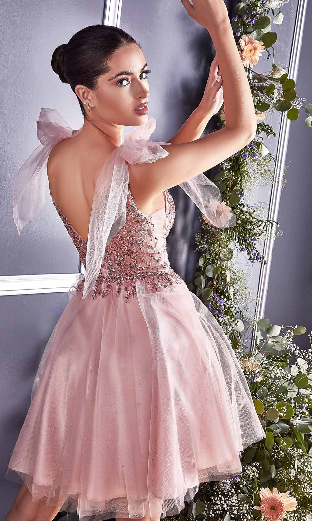 Cinderella Divine - CD0174 Embellished Deep V Neck A-line Dress - back view