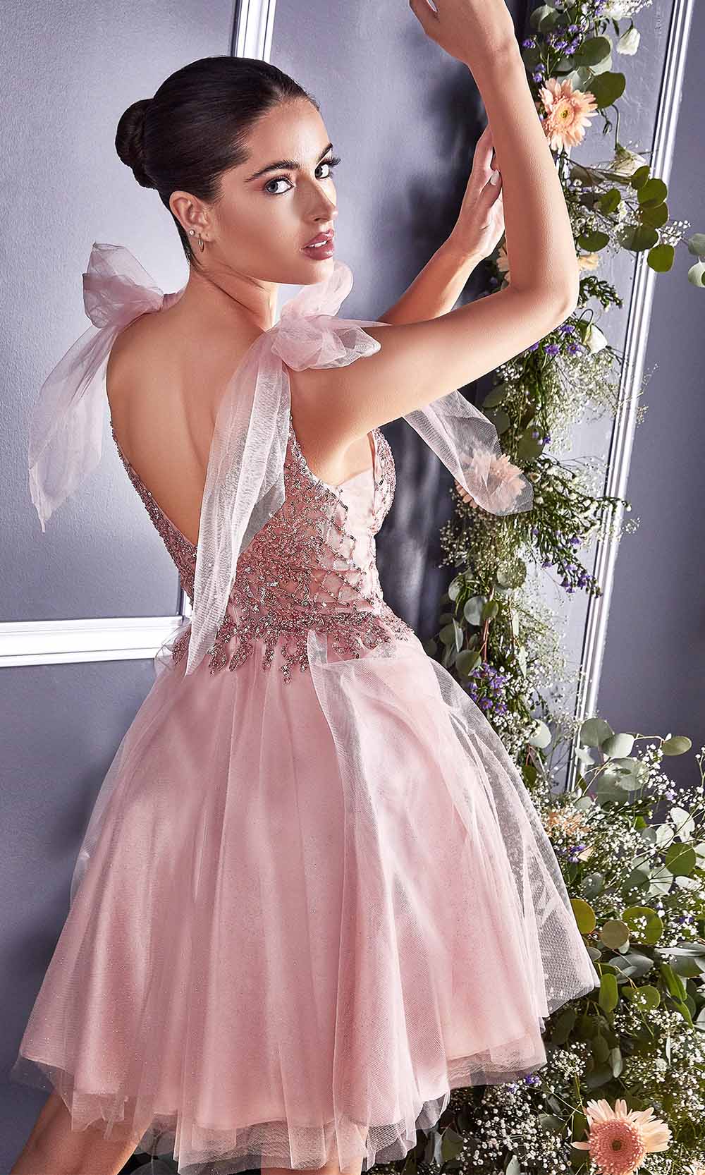 Cinderella Divine - CD0174 Embellished Deep V Neck A-line Dress - back view