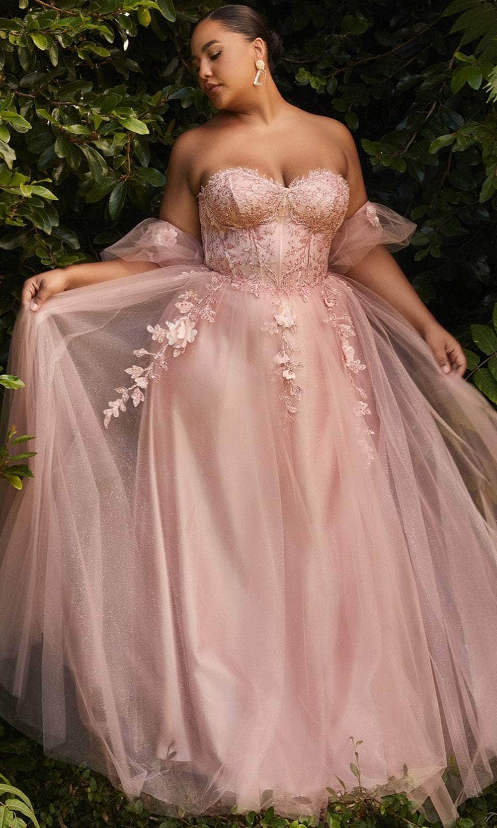 Cinderella Divine CD0191C - Glitter Print Corset Prom Dress - designer prom dress at Silhouette Dresses