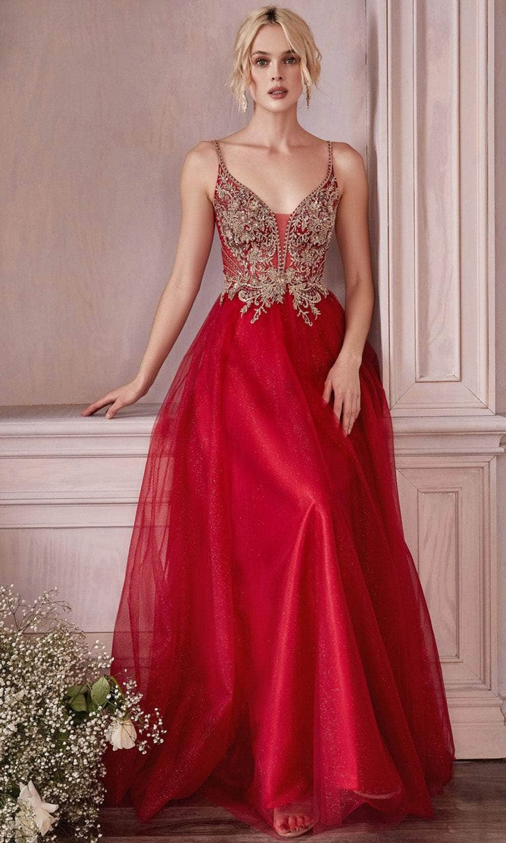 Cinderella Divine CD0195 - Embellished Lace Tulle Prom Dress - detail view