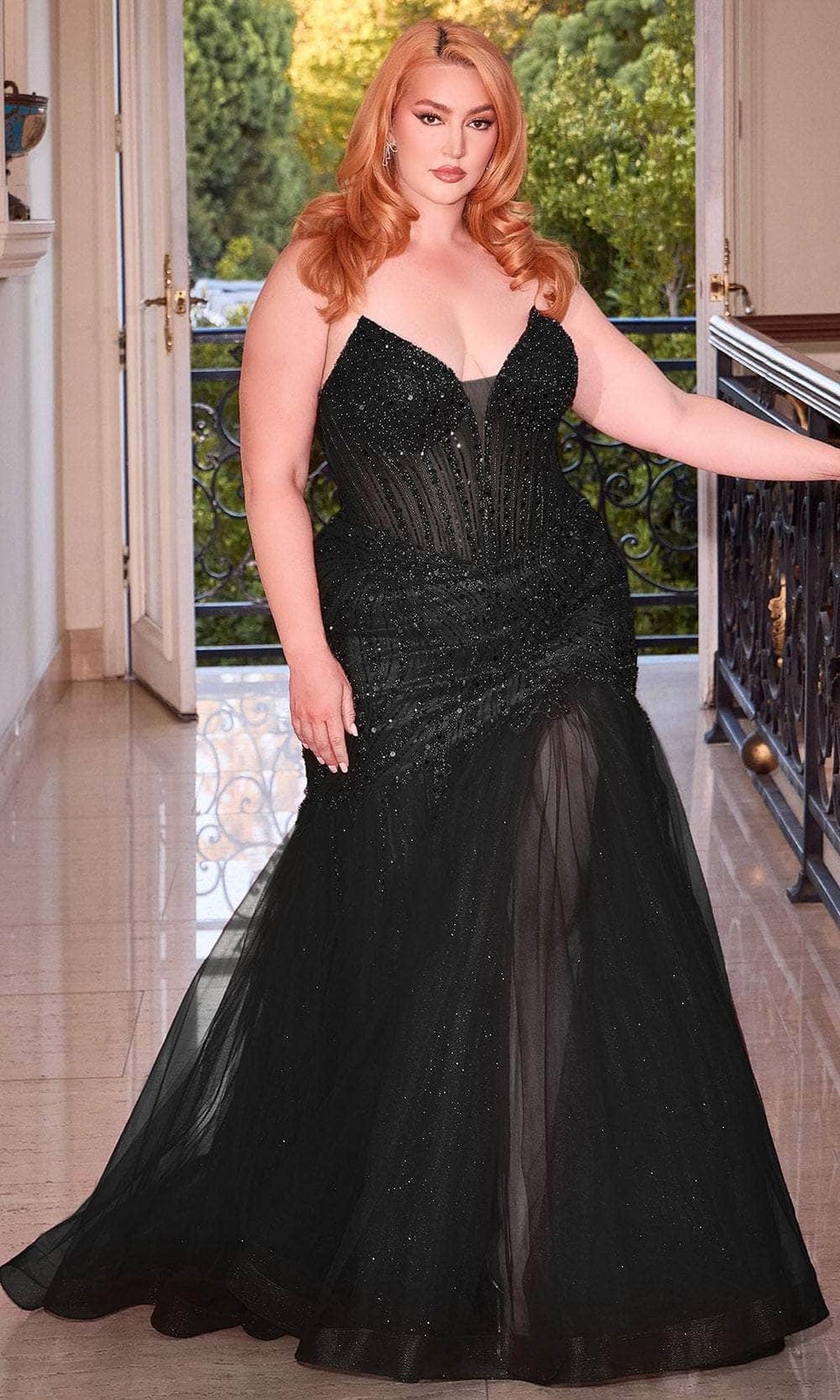 Cinderella Divine CD0214C - V-Neckline Mermaid Silhouette Evening Dress