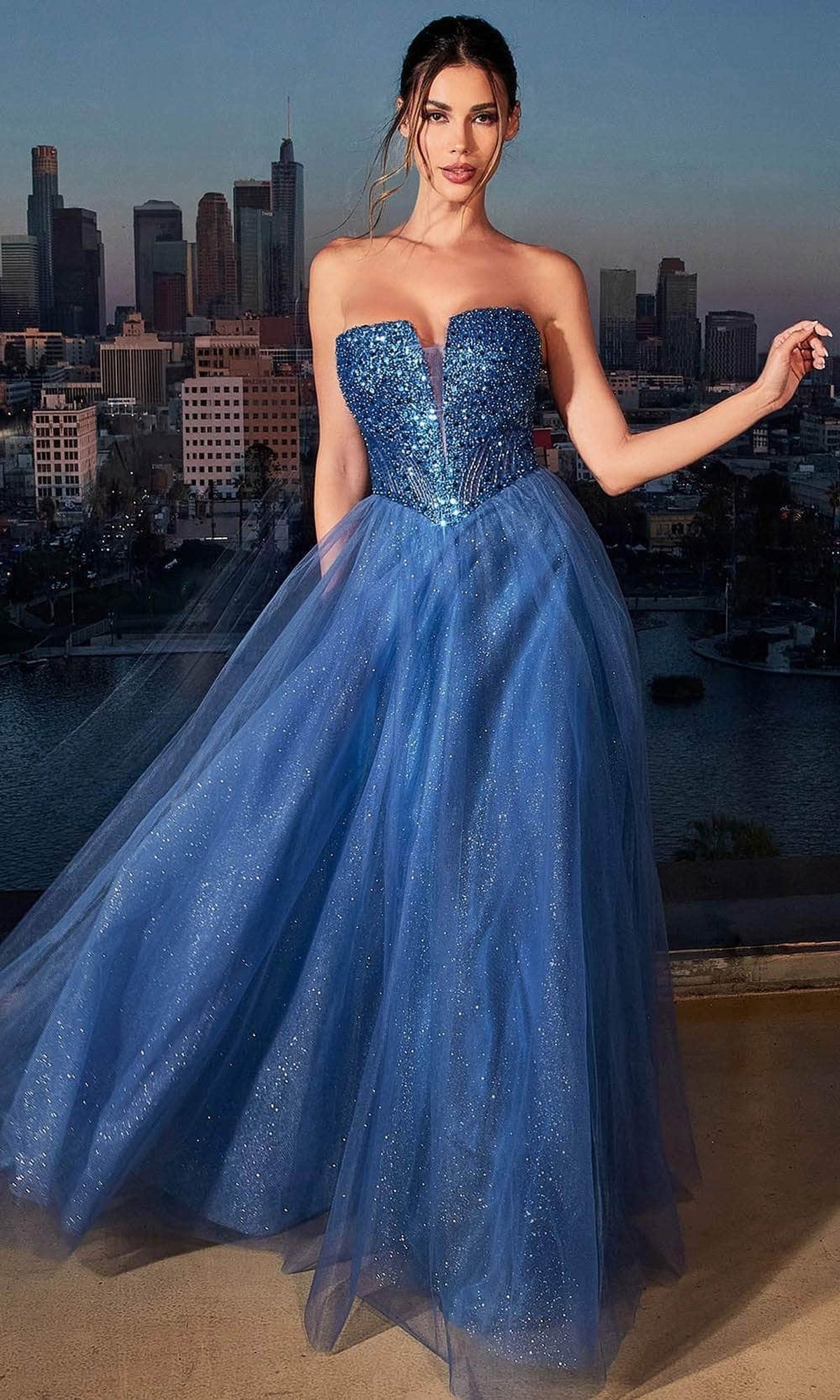 Cinderella Divine CD0217 - Prom Gown with Plunging V-Neck and Basque Waist