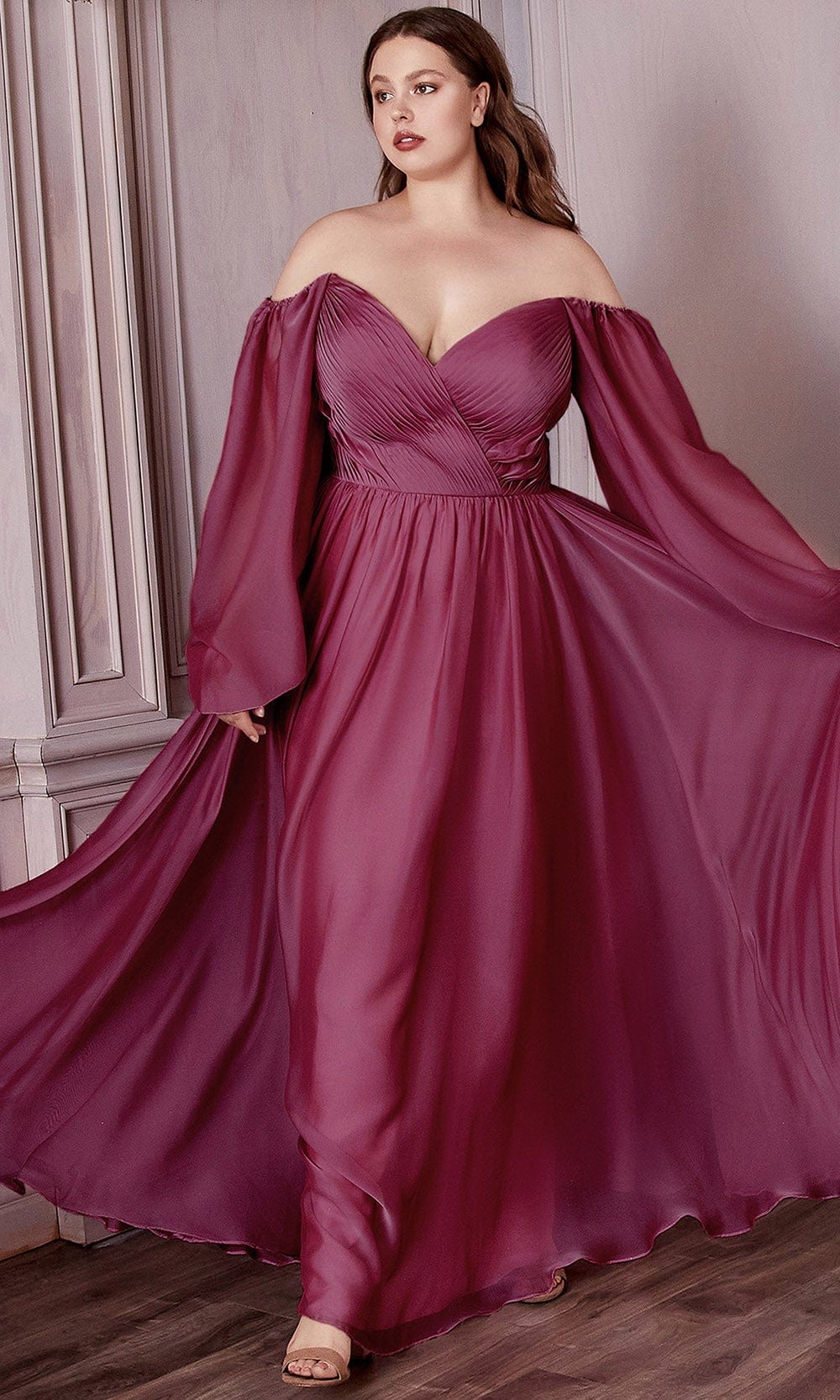 Cinderella Divine CD243C - Bishop Sleeve Prom Gown - detail view