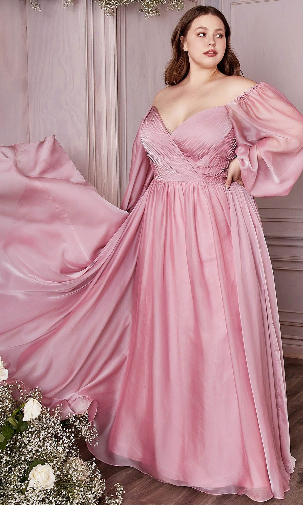 Cinderella Divine CD243C - Bishop Sleeve Prom Gown - back view