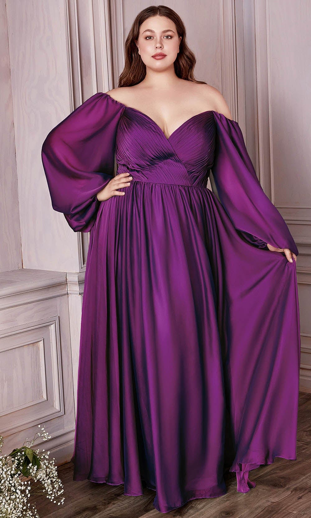 Cinderella Divine CD243C - Bishop Sleeve Prom Gown - designer evening gown at Silhouette Dresses