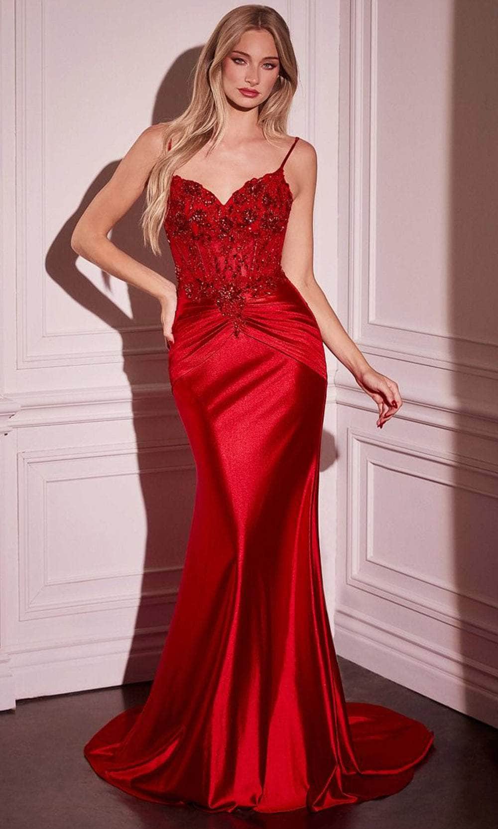 Cinderella Divine CD776 - Illusion V-Neck Long Gown - designer prom dress at Silhouette Dresses