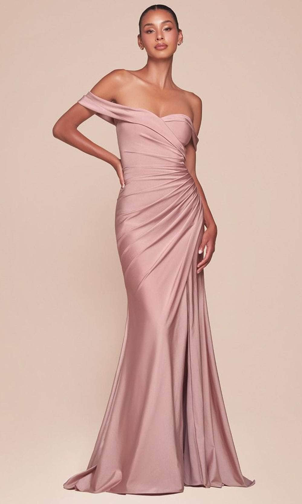 Cinderella Divine CD790C - Off Shoulder Satin Plus Gown - view 4
