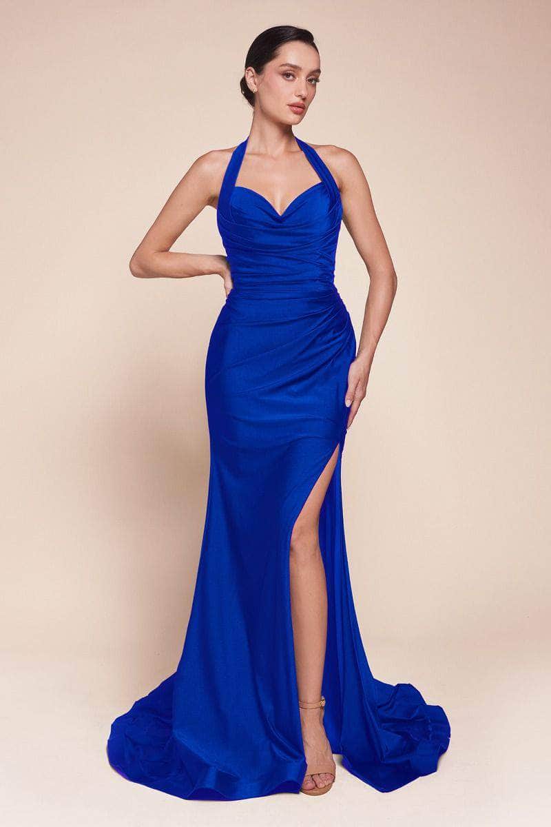 Cinderella Divine CD796C - Ruched Halter Long Gown - Silhouette Dresses
