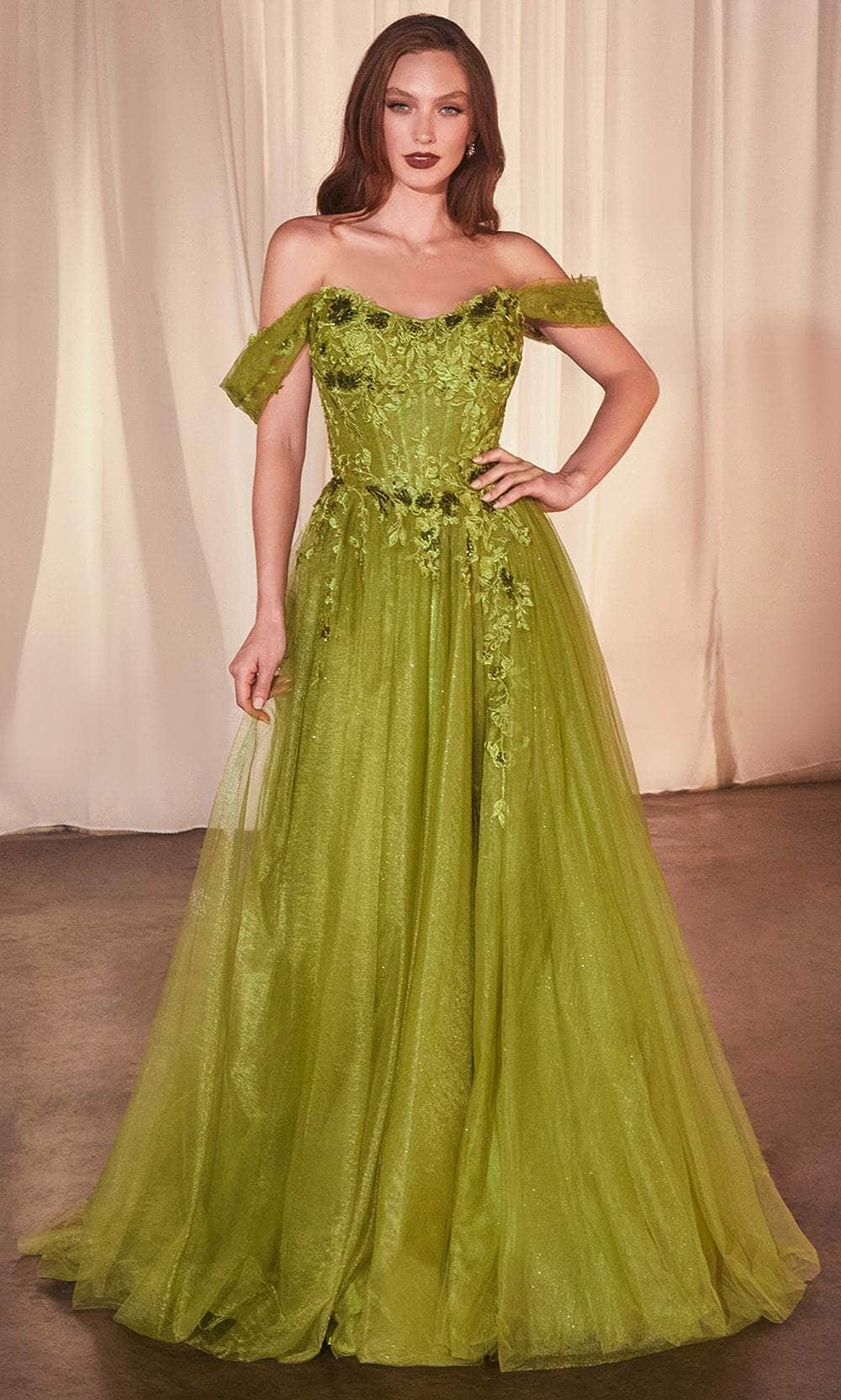 Cinderella Divine CD799 - Floral Embroidered Off-Shoulder Prom Gown - Silhouette Dresses