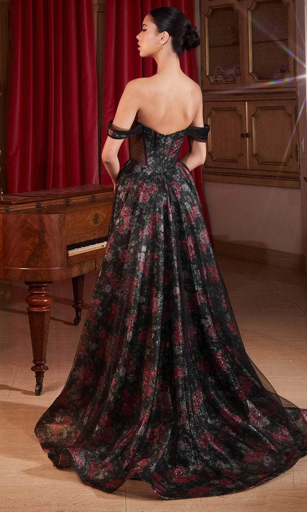 Cinderella Divine CD806 - Off-Shoulder with Sheer Side Panels Prom Dress - back view
