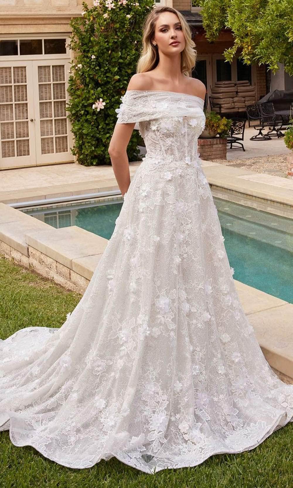 Cinderella Divine CD860W - Strapless Bridal Gown with Floral Appliques - Silhouette Dresses