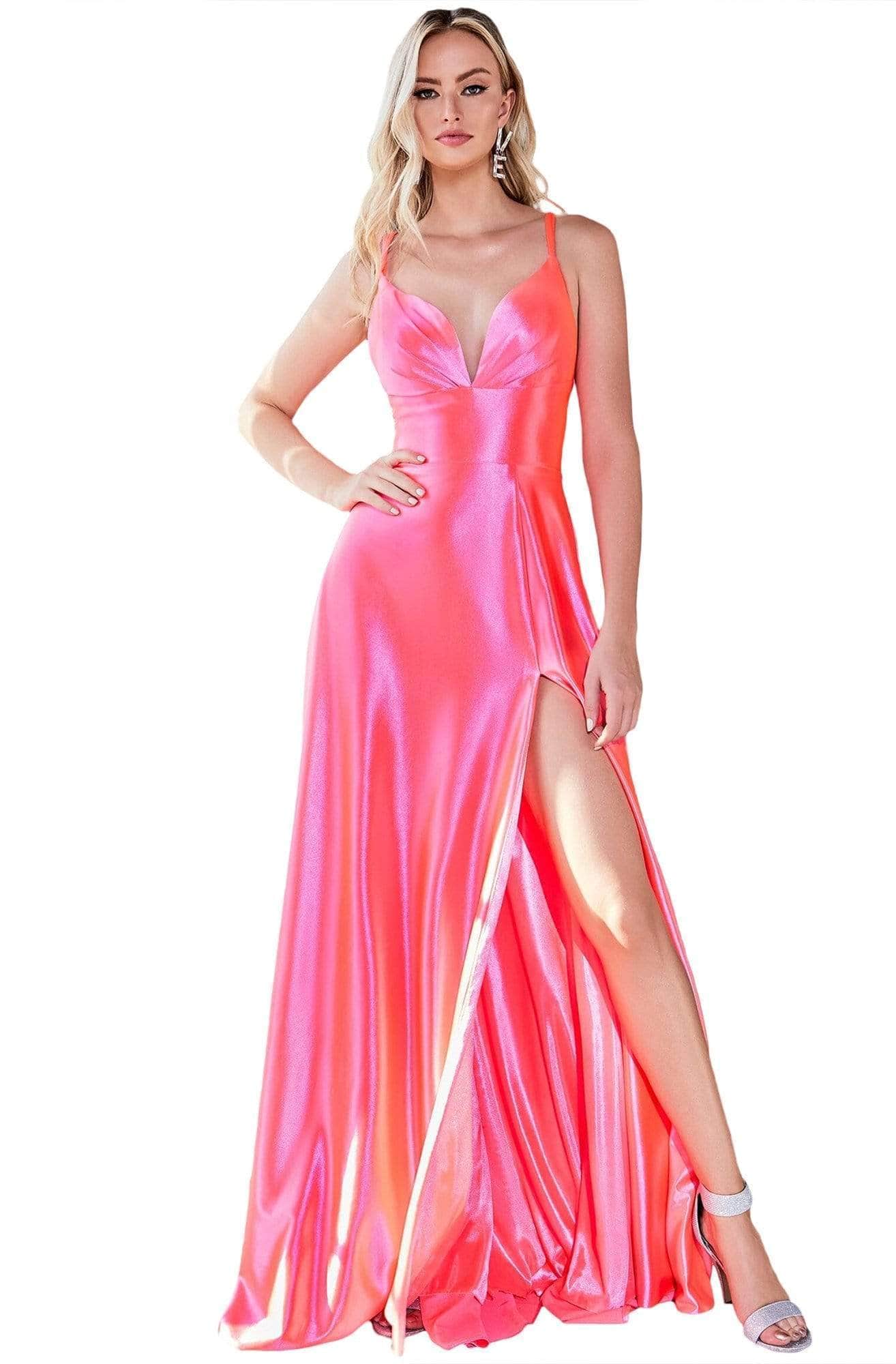Cinderella Divine CD903 - Deep V-Neck Satin Evening Gown - view 4