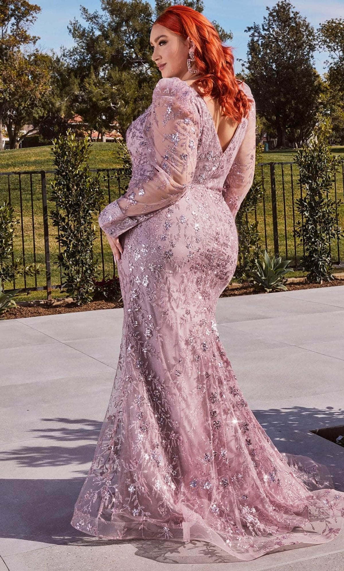 Cinderella Divine CD989 - Glitter Bateau Evening Dress - back view