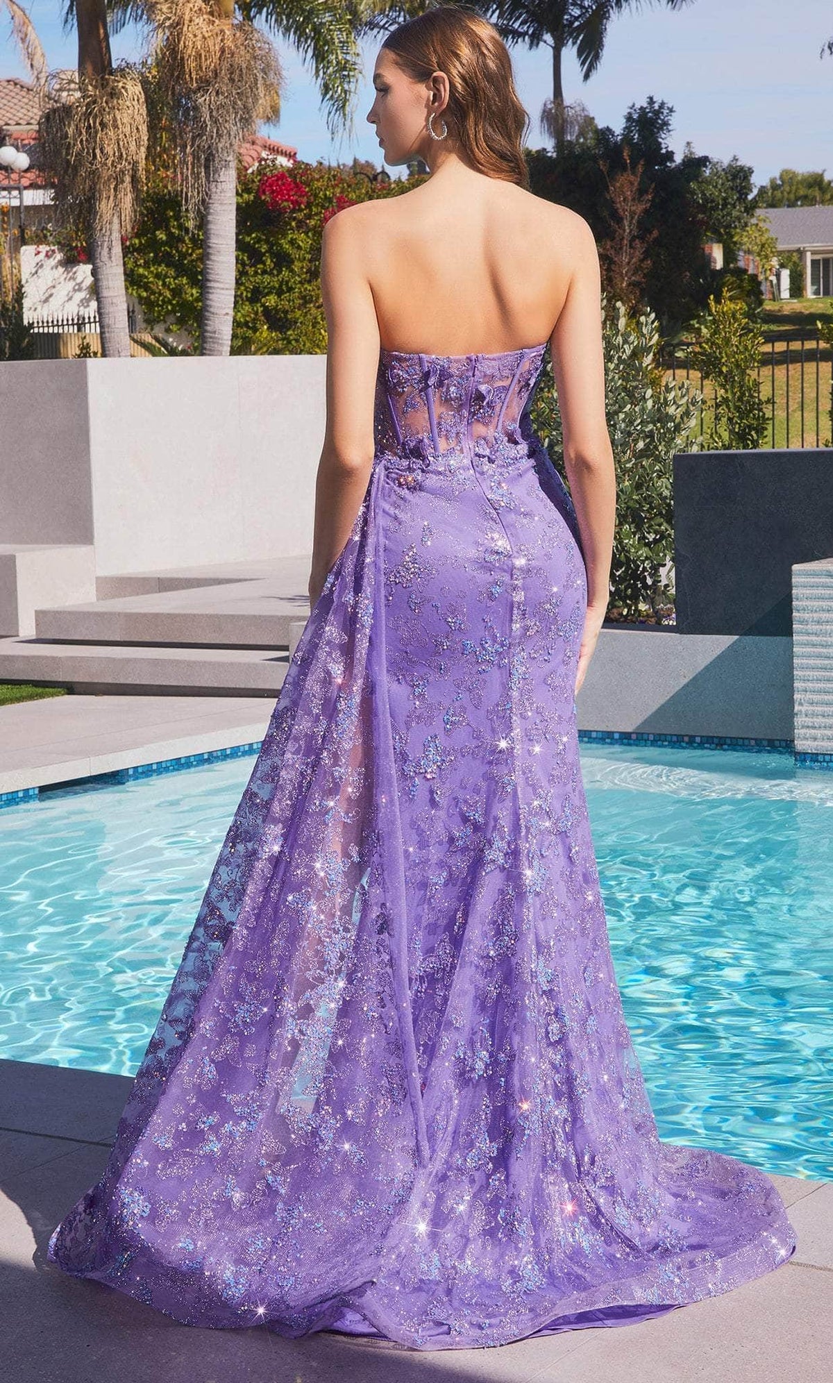 Cinderella Divine CD998 - Strapless Evening Gown with High Slit - back view