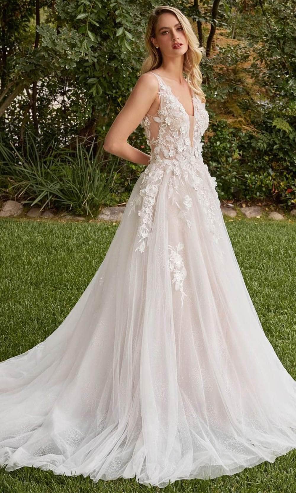 Cinderella Divine CDS436W - A-line Bridal Gown with 3D Embellishments - Silhouette Dresses