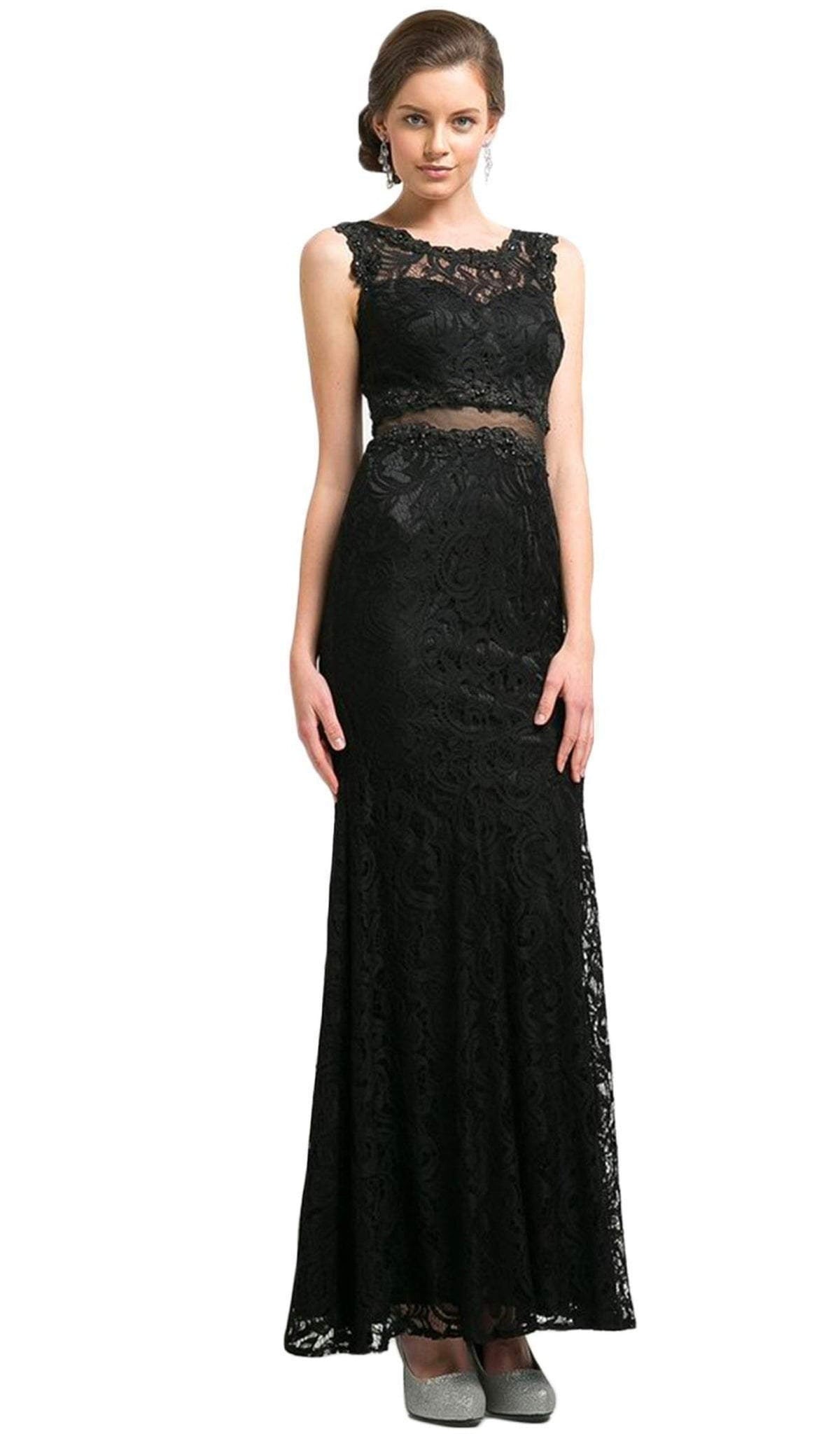 Cinderella Divine - CF067L Floral Lace Mock Two-Piece Sheath Long Formal Dress