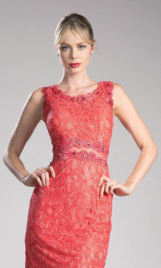 Cinderella Divine - CF067L Floral Lace Mock Two-Piece Sheath Long Formal Dress - view 10