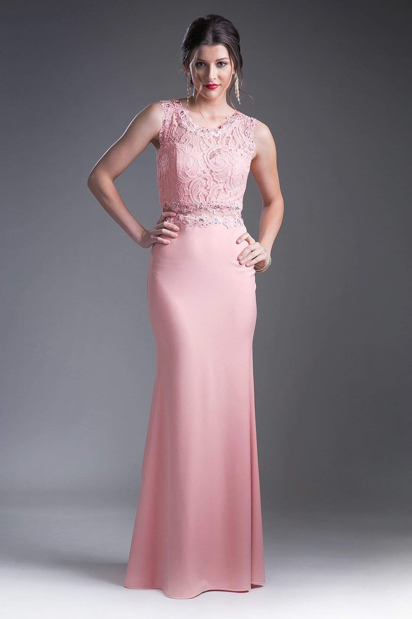 Cinderella Divine - CF115 Sleeveless Lace Stretch Knit Sheath Dress - designer bridesmaid dress at Silhouette Dresses