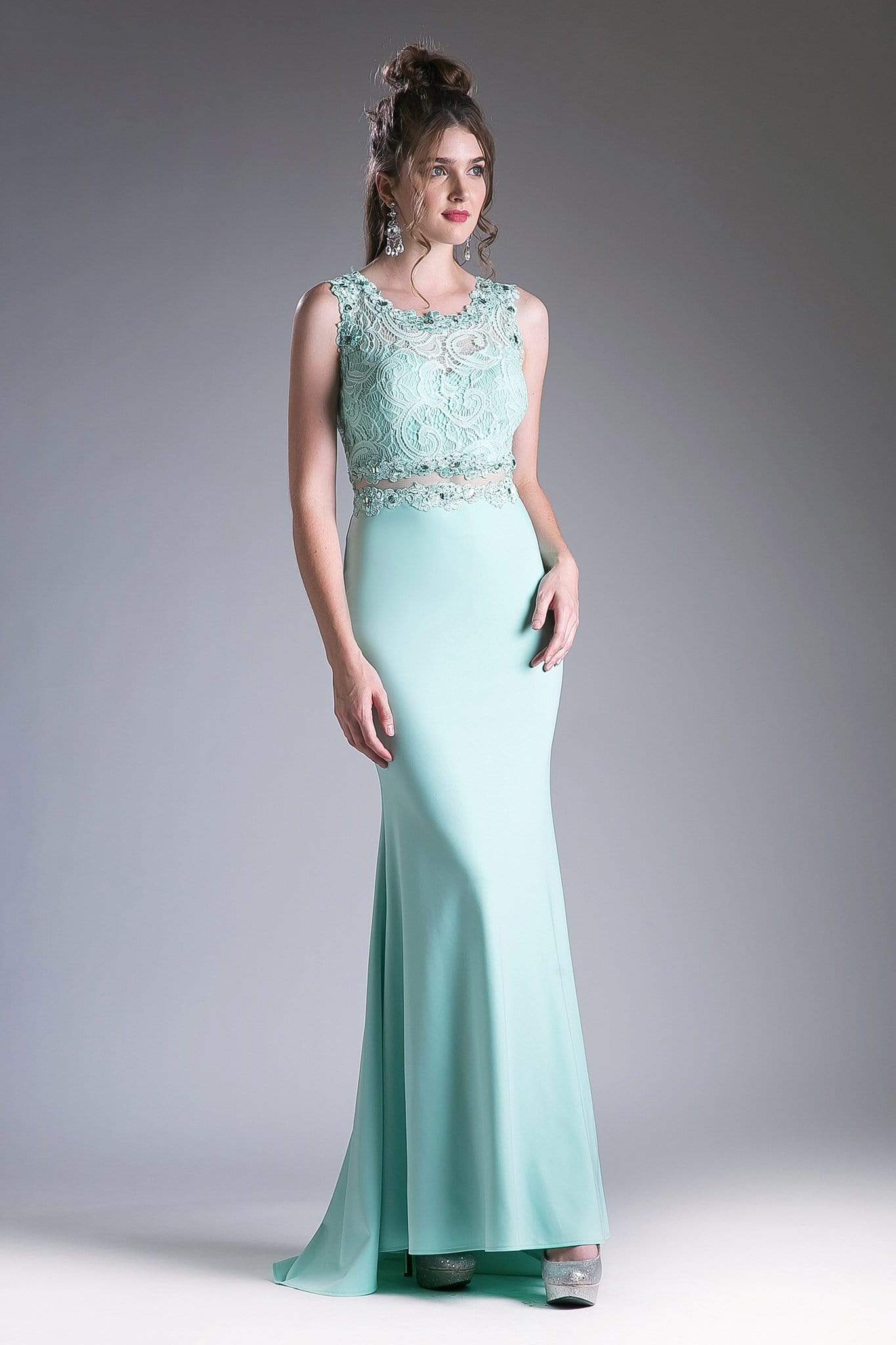 Cinderella Divine - CF115 Sleeveless Lace Stretch Knit Sheath Dress - view 6