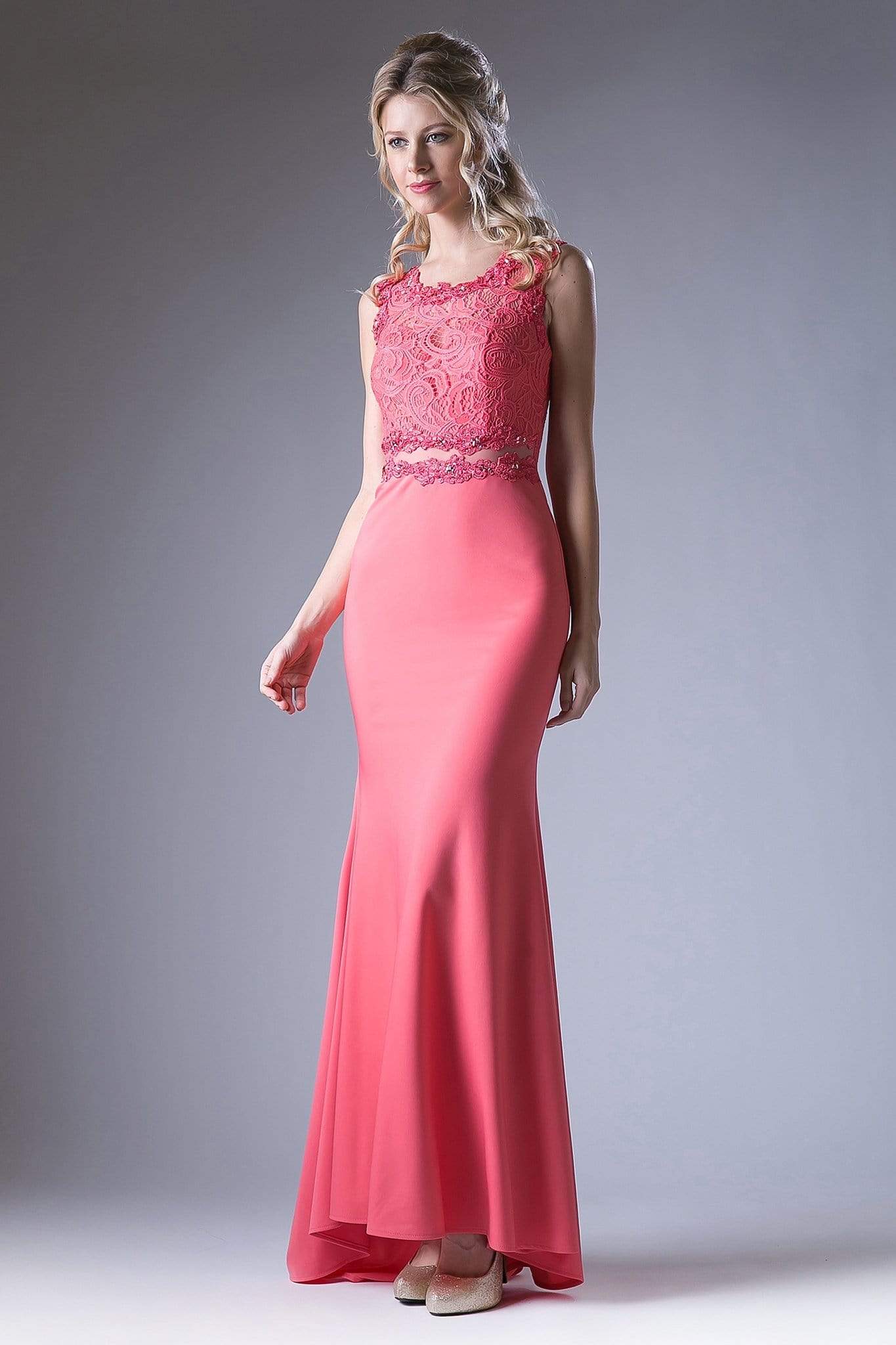 Cinderella Divine - CF115 Sleeveless Lace Stretch Knit Sheath Dress - view 8